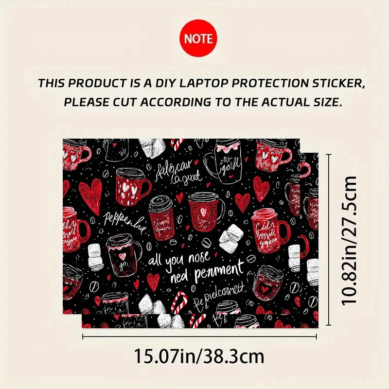 2-Pack Red Cup Coffee Heart Pattern PVC Laptop Case Sticker, Scratch Resistant DIY Art Case for HP Dell, Lenovo, Apple, Asus
