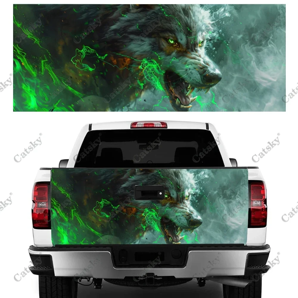 Wolf with Red Eyes Truck Tailgate Wrap Professional Grade Material Universal Fit for Full Size Trucks Weatherproof