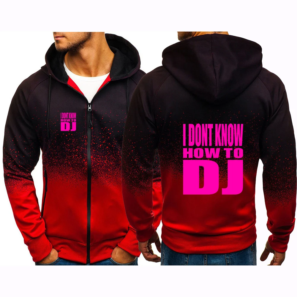 Rock Punk I DONT KNOW HOW TO DJ Logo Print Spring And Autumn Men's 2026 Gradient Color Coat Hoodies Comfortable