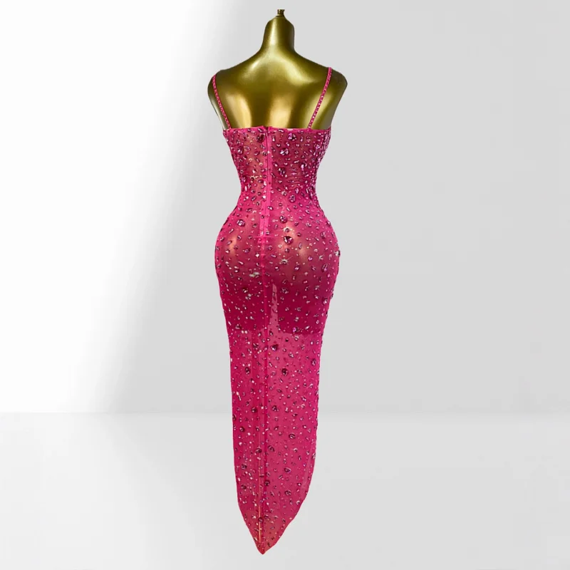 New Arrival Women's Rhinestone Sexy Sheer Mesh Strap Dress European and American Fashion Party Performance Dress