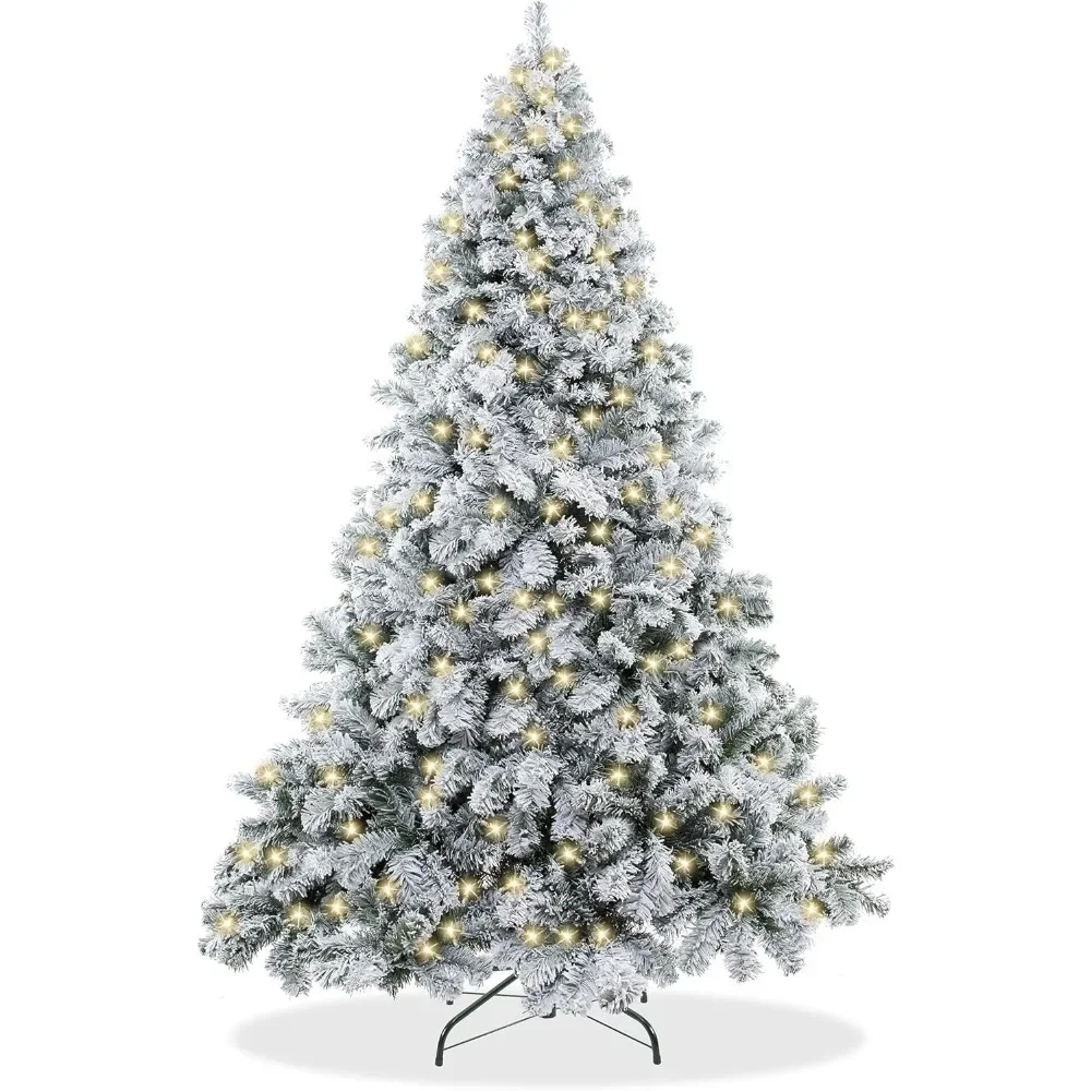 

7.5FT Christmas Tree,Pre-Lit Realistic Snow-Flocked Pine with Sturdy Metal Stand,Artificial Christmas Tree