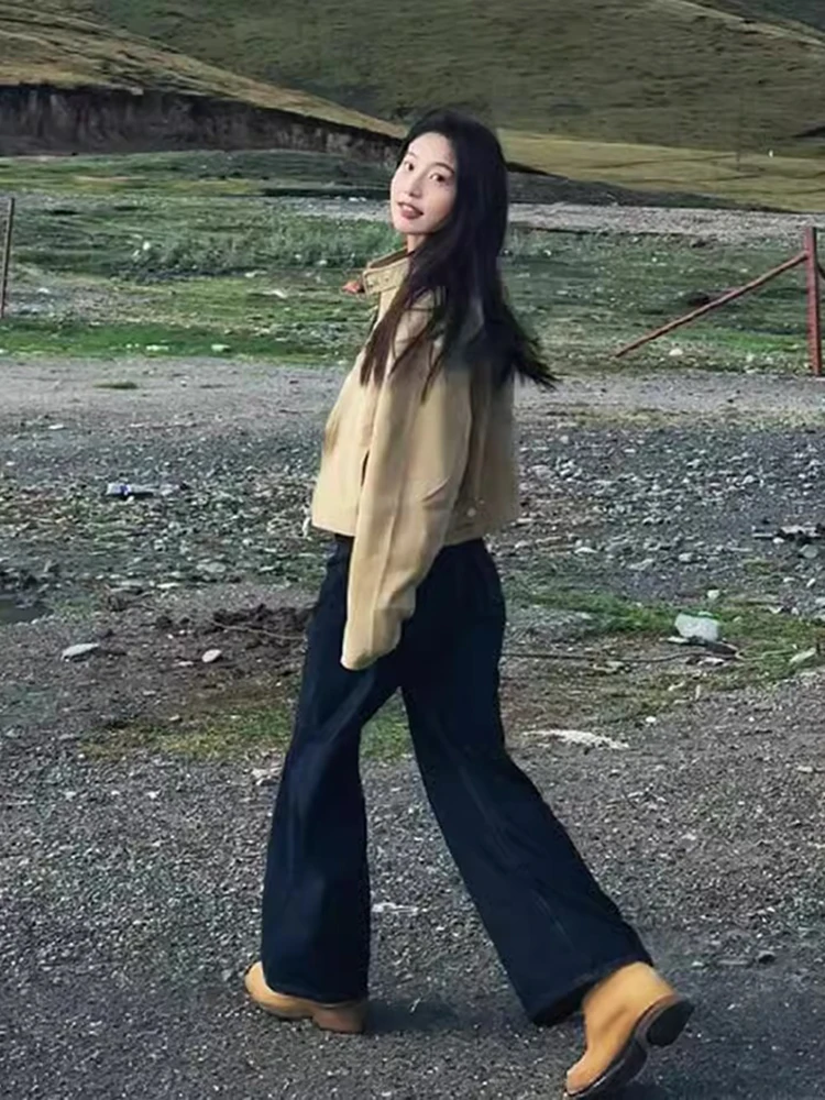 Giacca in Pelle Scamosciata Marrone per Donna, Stile Motociclista, Primavera-Autunno, Imbottita, Vestibilità Comoda, Cappotto Lungo per Giovani Donne