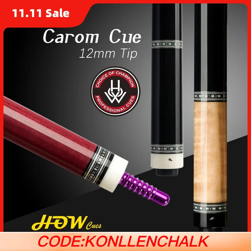 

HOW Carom Billiard Cue with Korean 3 Cushion Taper 12mm Tip 142 cm, French Billiards for Professional 3 Cushion Carom Cue