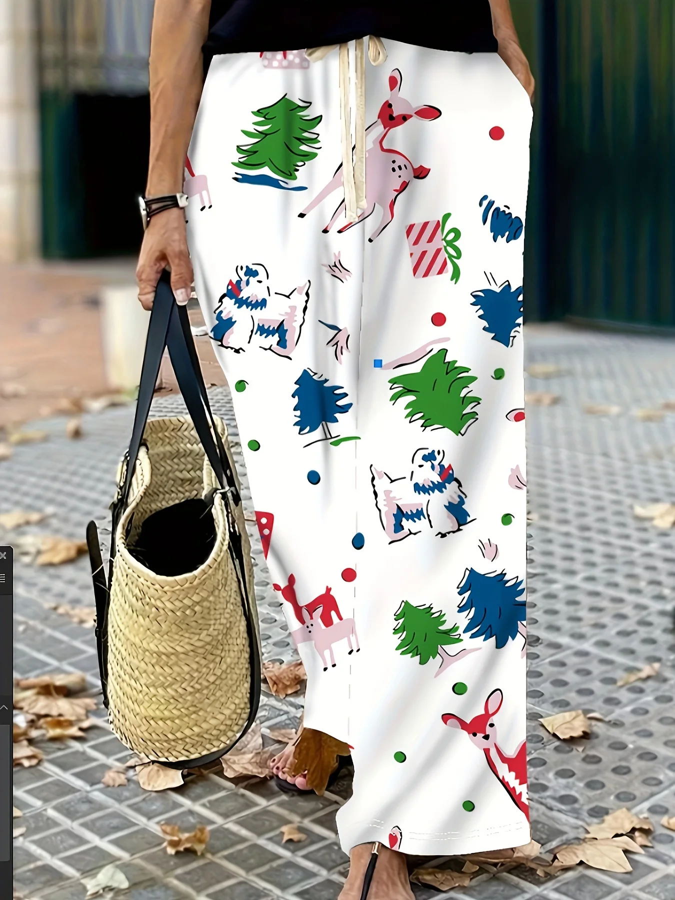 2025, Damenmode, Bestseller, Herbst, neue Hose mit Leopardenmuster, weites Bein und Kordelzug, hohe Taille, lässige lange Hose