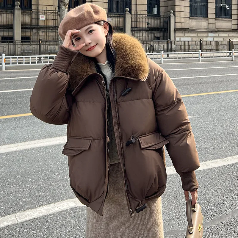 2024 New Winter Coat Warm Down cotton Jackets Big Fur Collar Warm Jackets Womens Thick Female Streetwear Coats