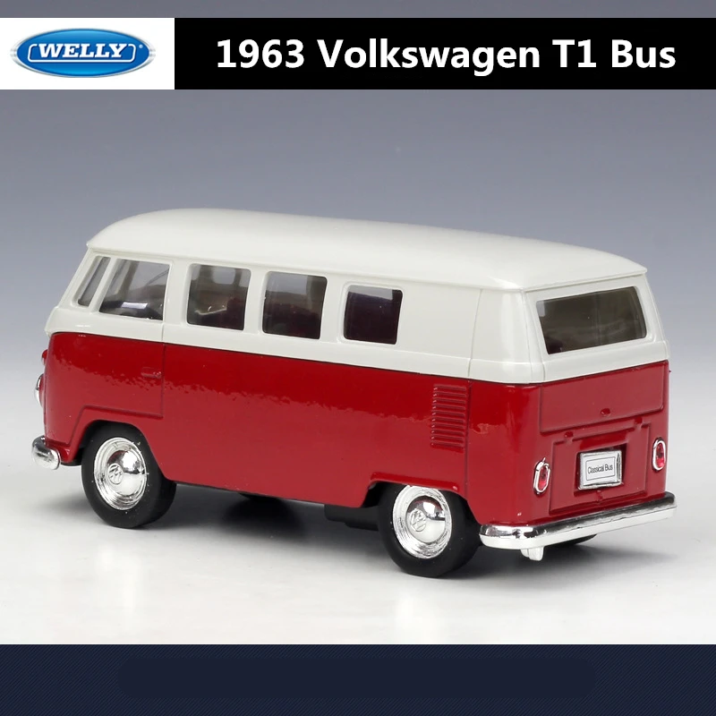 نموذج سيارة من السبائك WELLY 1:36 1963 Volkswagen T1 نموذج سيارة مصبوب معدني نموذج سيارة التراجع مجموعة محاكاة عالية هدايا لعبة للأطفال