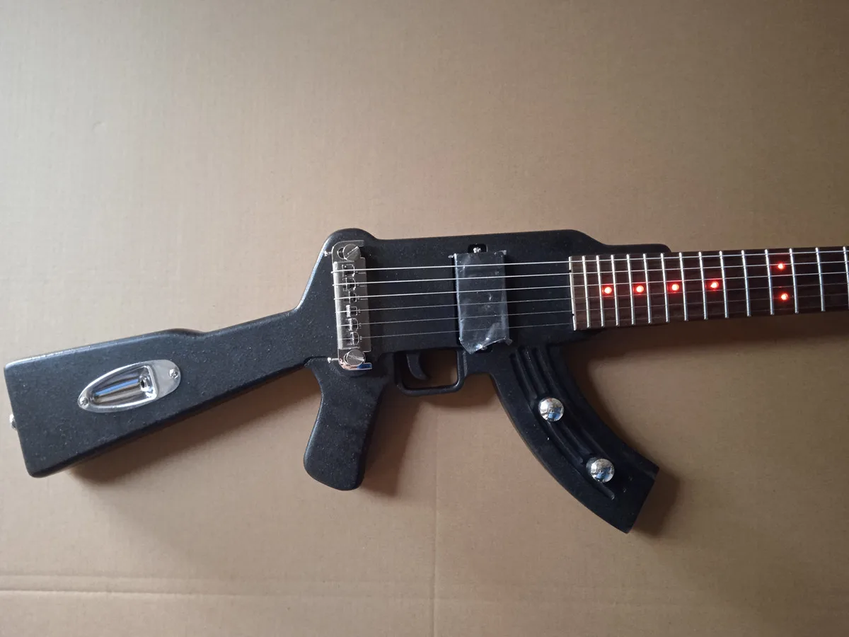 Electric Guitar 6 string submachine gun type black matte