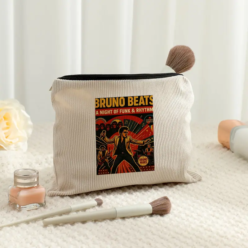 Fan Gift Bruno Mars World Tour 2026 Corduroy Makeup Bag Multifunctional Zipper Pouch Men Women Travel Cosmetics Storage Bag