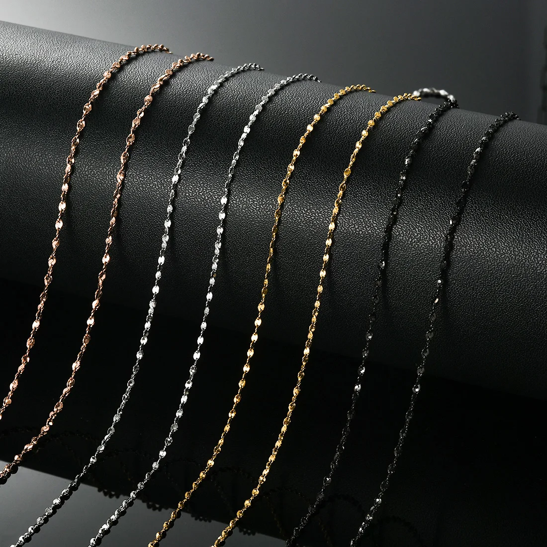 Women Girls Glitter Thin Necklace Width 1.2/1.5/1.8MM Stainless Steel Shiny Chain Choker Ladies DIY Jewelry Accessories Gifts