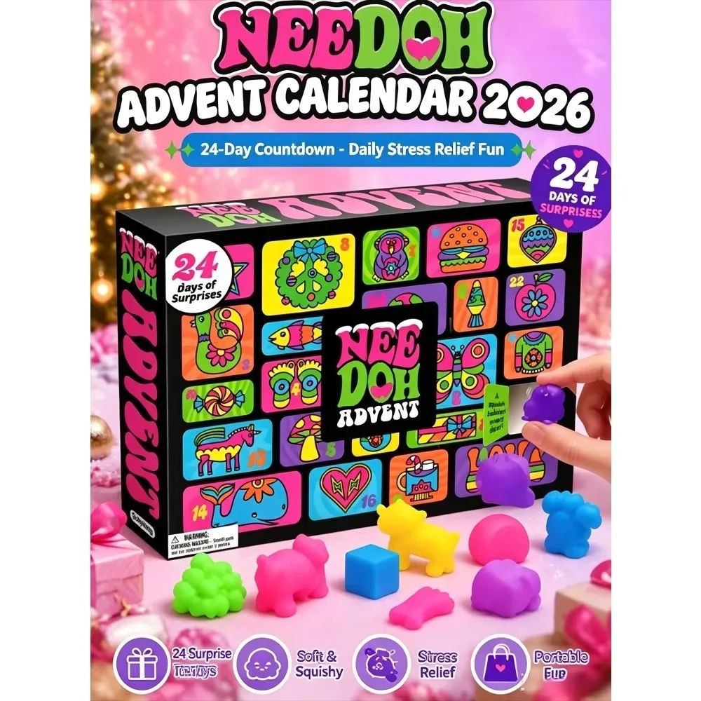 2026 New Hot Christmas 24 grid countdown blind box toy daily unlock surprise squeeze pinch music New Year's Eve party gift box