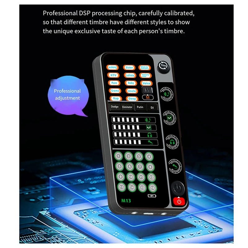 New M13 Voice Changer,Live Voice Card Voice Changer, Handheld Microphone Voice Changer With BT 3.5Mm Port DJ Controller