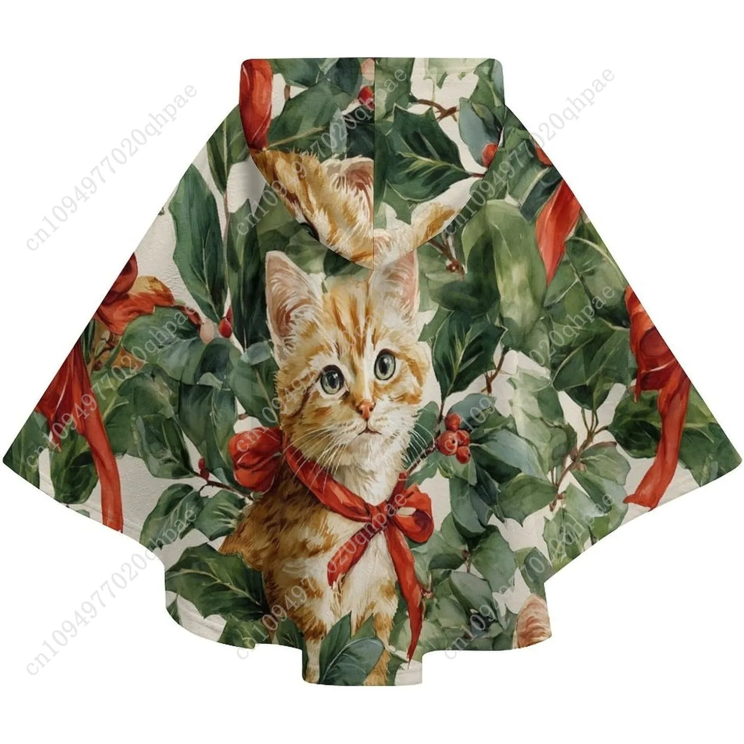 سترة بطانية مريحة من الفلانيل، قلنسوة كبيرة الحجم بأقواس حمراء لطيفة مع جيوب للأطفال والمراهقين