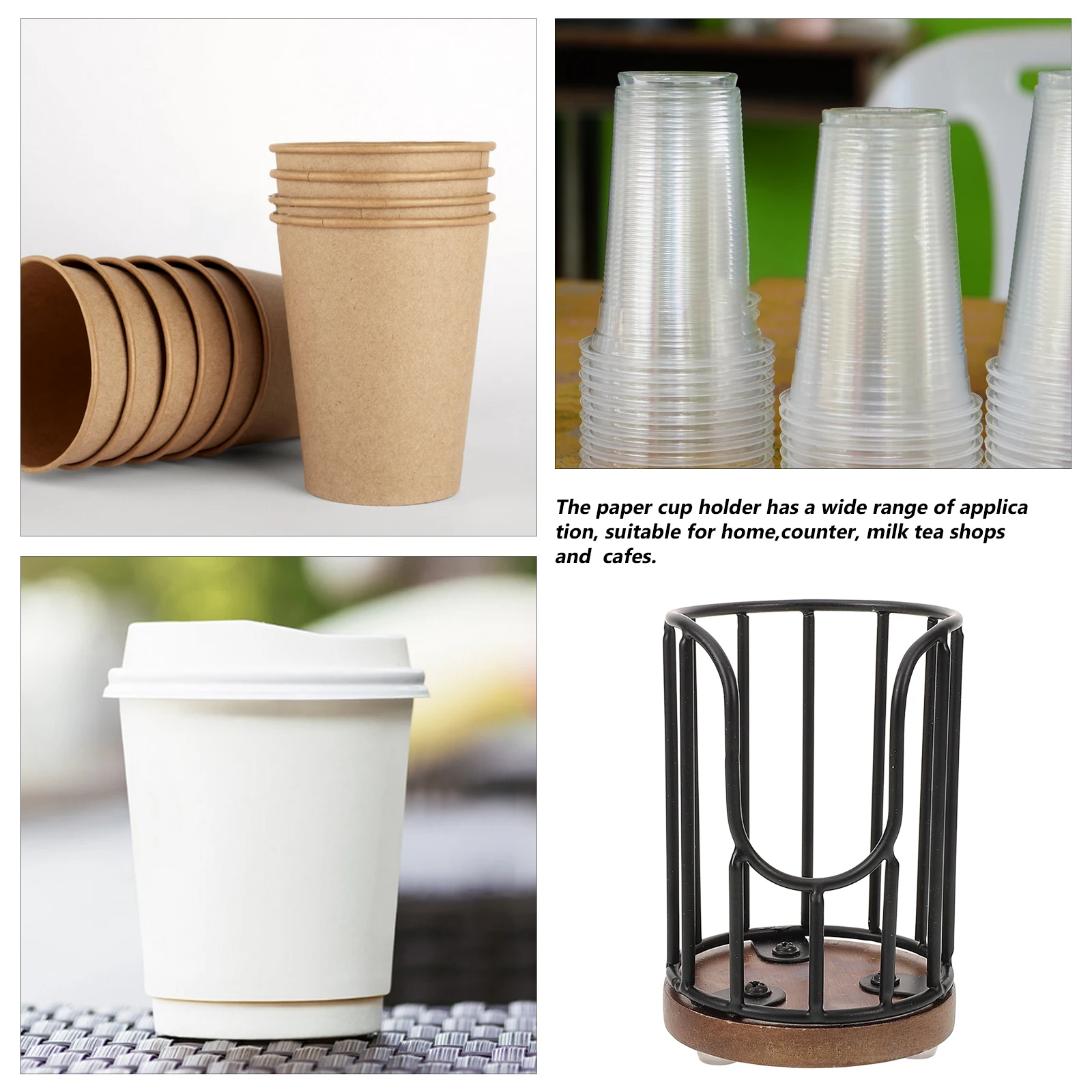 

Rustic Iron Wood Base Cup Picker Storage Rack Black 3 Oz Dispenser Home Bar Milk Tea Shop Cafe Paper Cup ganizer Disposable