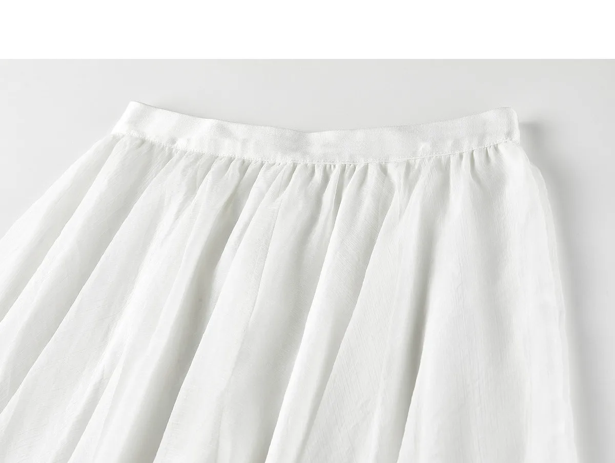 SENTUBILA Eleganter Hochgeschnittener Schimmernder Chiffon A-Linien-Rock 2026 Sommer Weißer Netzrock mit Elastischem Bund Damen-Unterteil W62QG7415 – Detail 33