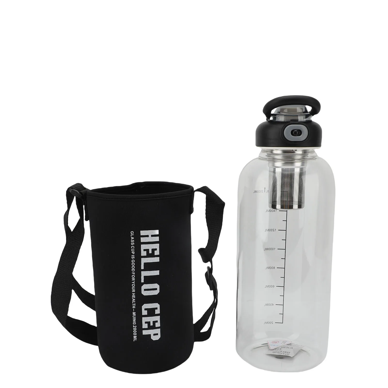 Tea Infuser Bottle Heatproof Borosilicate Glass Water Bottle Wide Mouth  Top Lock Lid Easy To Clean with Sleeve for Driving