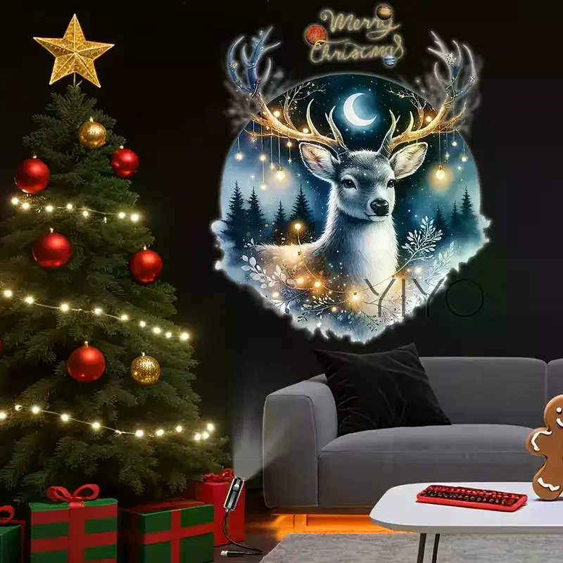 USB Christmas Projector Light 3 Patterns Santa Snowman Reindeer 360° Projection Lamp Indoor Xmas Atmosphere Wall Decor