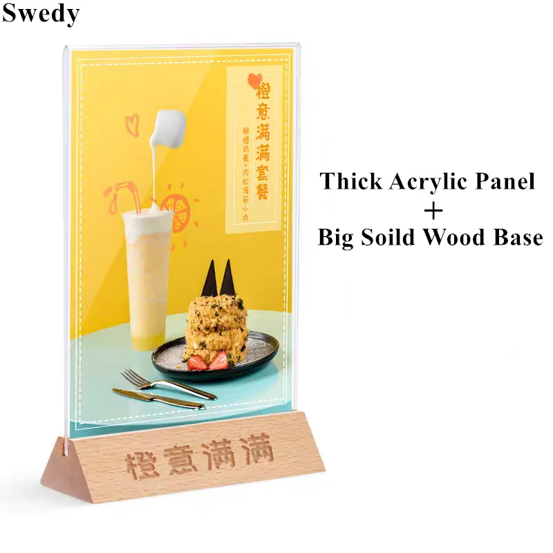 A5 148X210MM Wooden Menu Paper Holders For Restaurants Price Label Card Holder Poster Frame Acrylic Sign Holder Display Stand