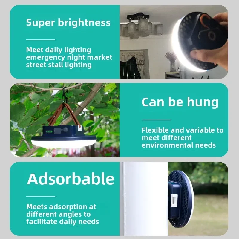 Luz de camping al aire libre Gebang, luz de campamento de emergencia superbrillante recargable, lámpara de tienda, luz de larga duración