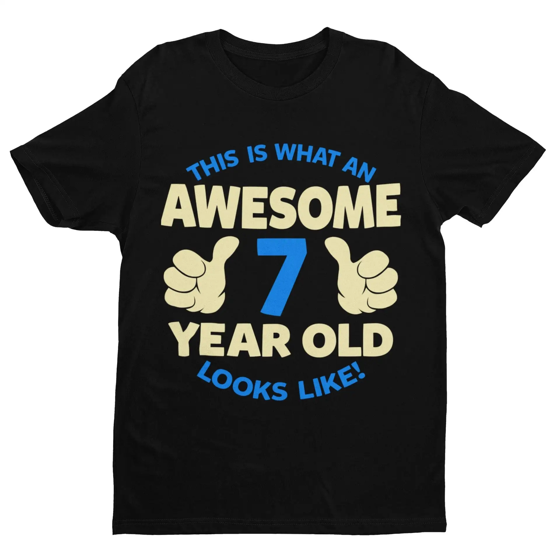 Boys 7th Birthday T Shirt This Is What An Awesome 7 Year Old Looks Like with pointing thumbs design seventh gifts for boy