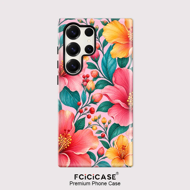 Fcicicase Double-layer Case For Samsung Galaxy S26 Ultra S25 S24 S23 Plus S22 S20 FE A16 A26 A36 A56 Flowers PC +TPU Covers Etui
