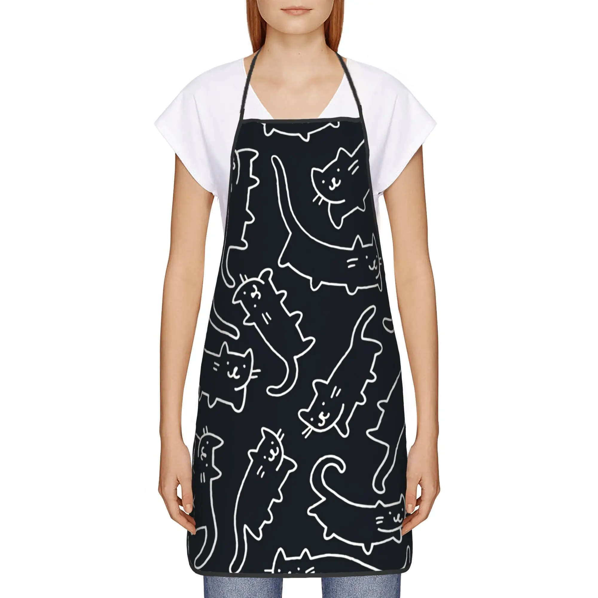 Custom Cute Cat Apron  Household Cute Kitchen Accessories Barber Work Aprons without Pocket