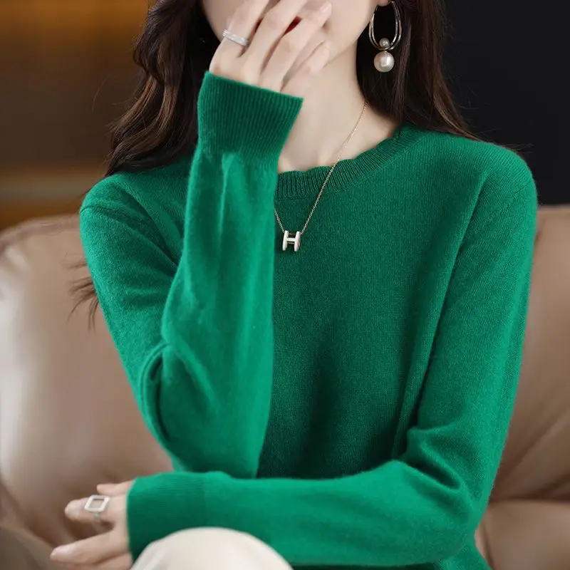 New Women Autumn Winter Clothes Solid Round Neck Sweater Jumper Long-sleeved stripe Knitted Pullovers Shirt Female Tops