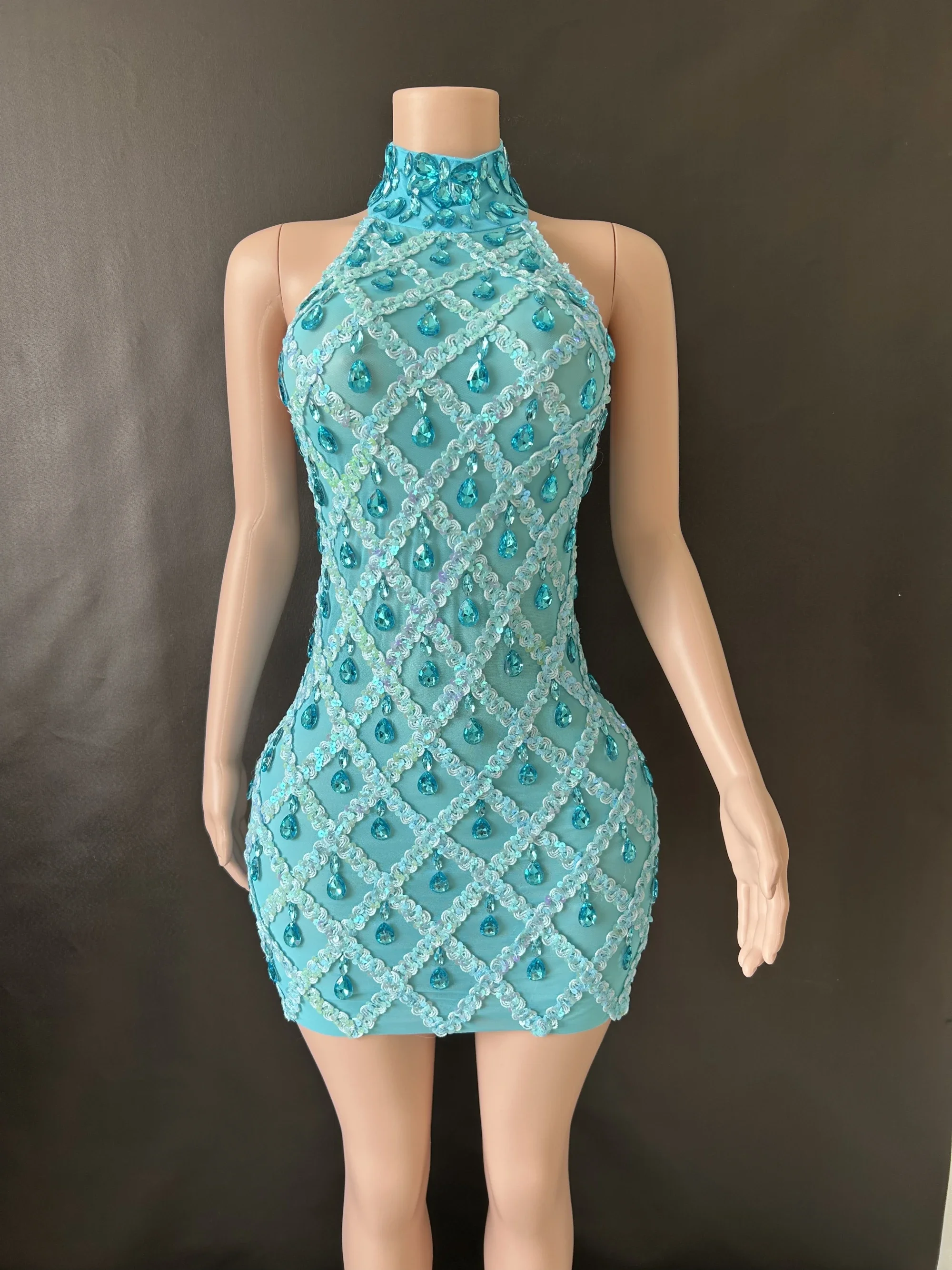 المرأة مثير المرحلة الساطع حجر الراين الترتر فستان سهرة حفلة موسيقية عيد ميلاد فستان شفاف أداء المغني نادي المضيف