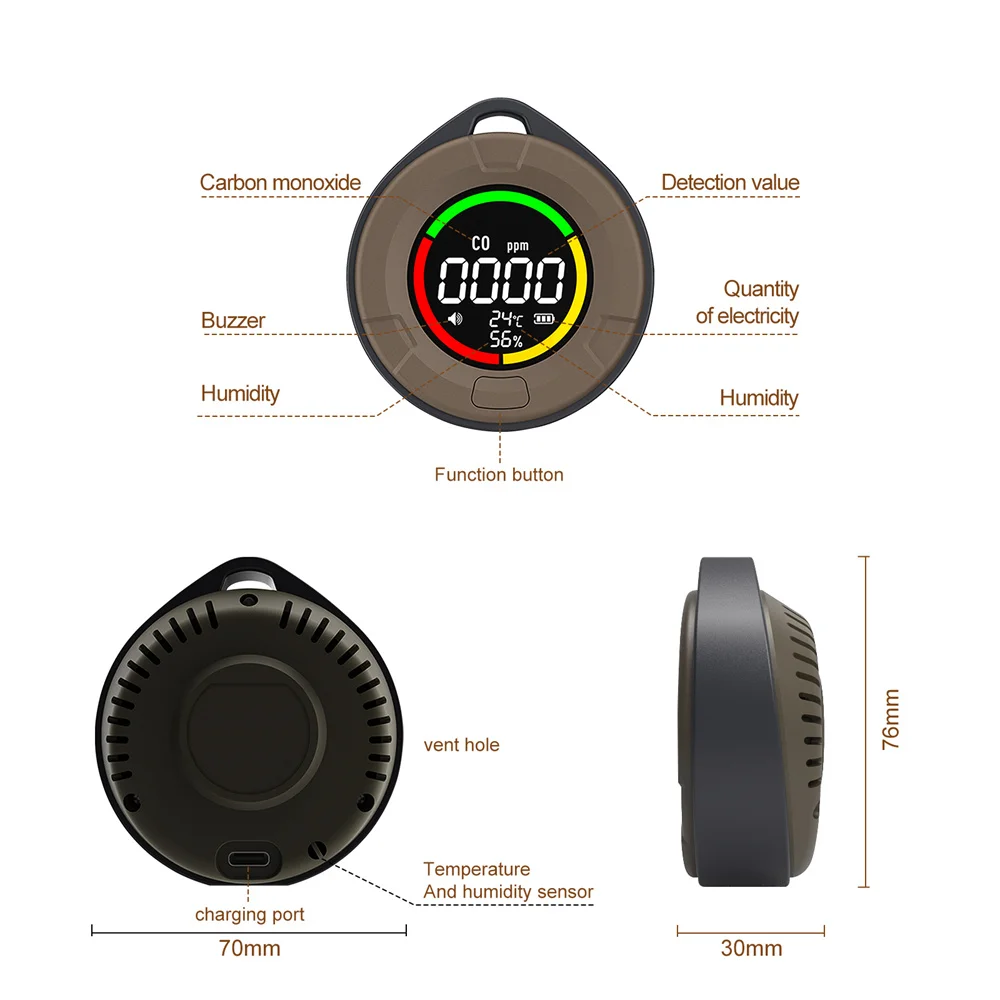 Monitor 3 w 1 CO Tlenek węgla Stężenie temperatury Wilgotność Kryty samochód Kemping Detektor alarmu zatrucia