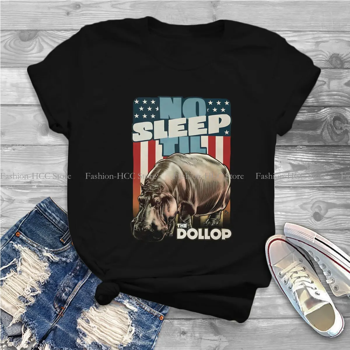 Hippo Polyester TShirt for Women No Sleep Til Basic Leisure Sweatshirts T Shirt Novelty Trendy