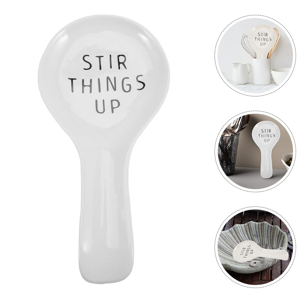 

2Pcs White Ceramic Spoon Rest for Stove Top Utensil Holder Non Slip Design Elegant Kitchen Decor Cooking Tool Spoon Holder