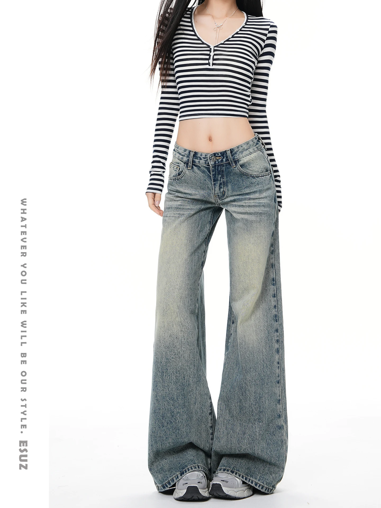 

Offcat American Retro Low Waist Flared Denim Jeans Women's Spring Autumn Winter New Washed Loose Female Spicy Girl Jeans