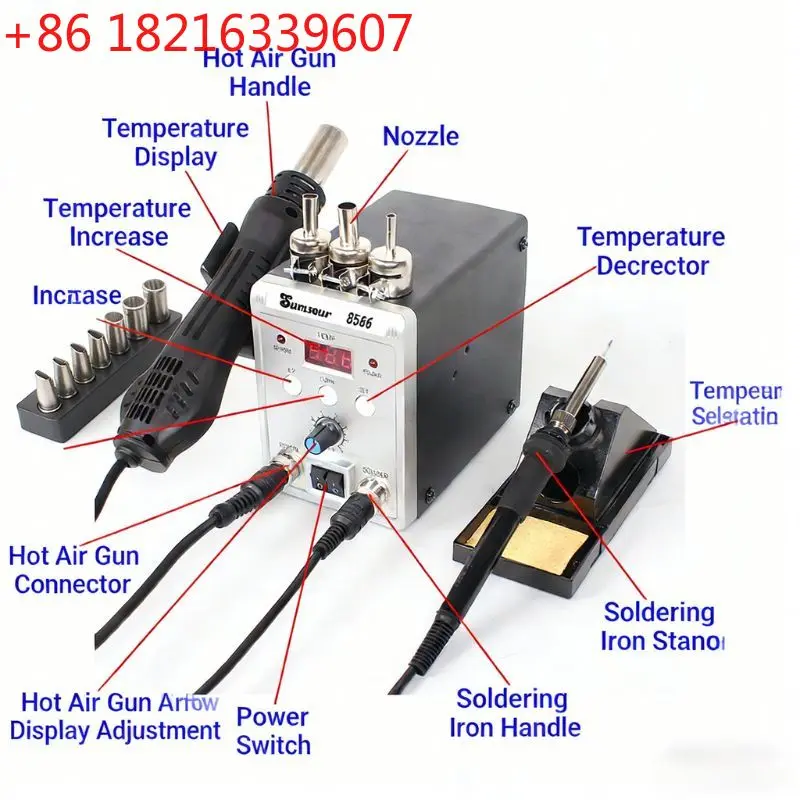 Professional 2 in 1 Hot Air Gun Soldering Iron Rework Desoldering Station for Mobile Phone Maintenance
