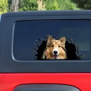 Sheltie 3D decal, cracked window decal , Sheltie sticker