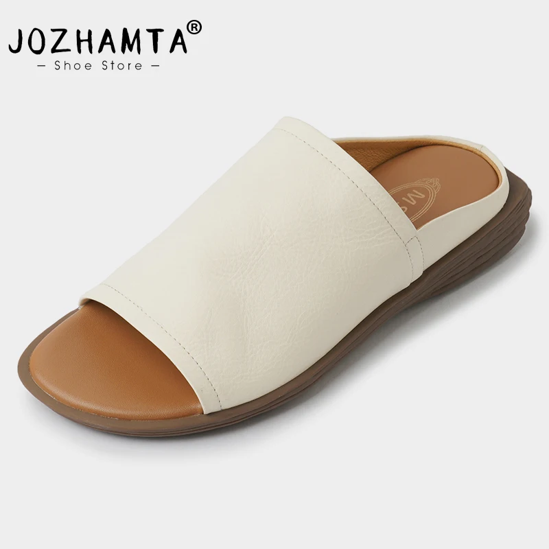 

JOZHAMTA Size 34-39 Women Mules Sandals Genuine Leather Low Heels Summer Shoes For Women 2023 Slippers Casual Beach Flats Slides