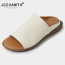 JOZHAMTA Size 34-39 Women Mules Sandals Genuine Leather Low Heels Summer Shoes For Women 2023 Slippers Casual Beach Flats Slides