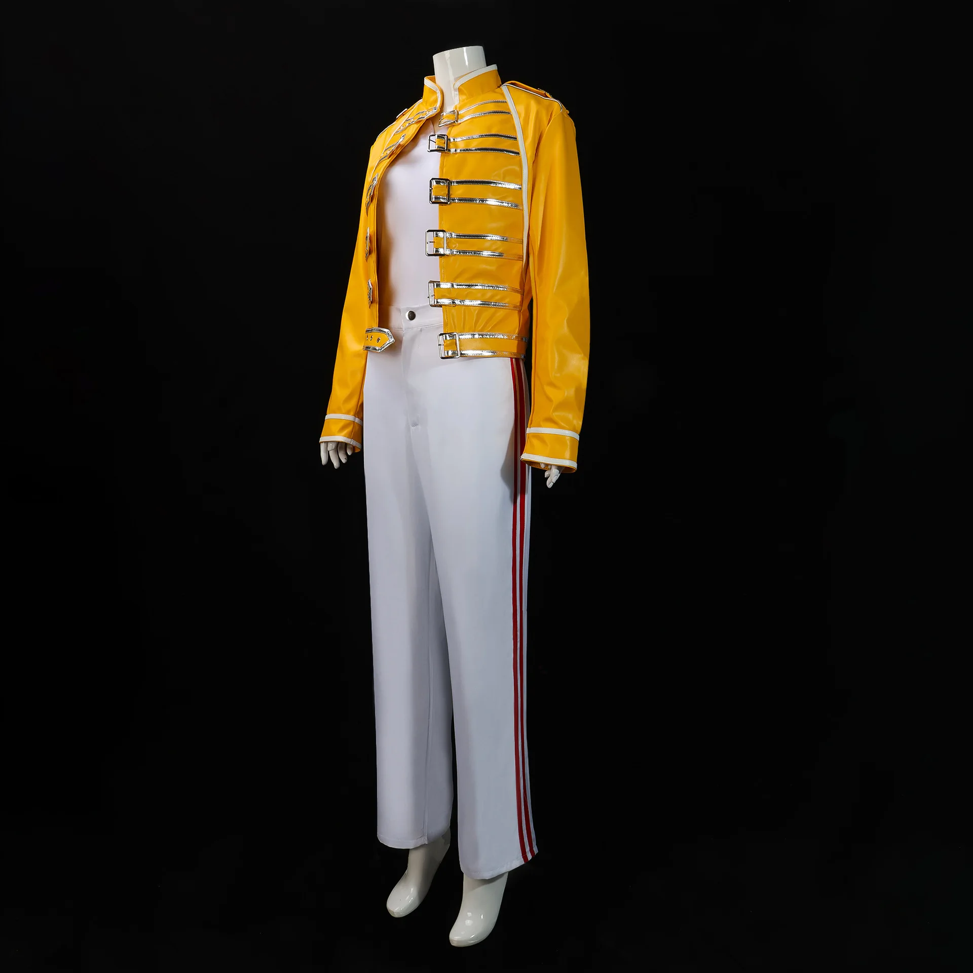 Freddie Mercury Cosplay Costume Yellow Leather Jacket Coat Unisex Halloween Carnival Outfit