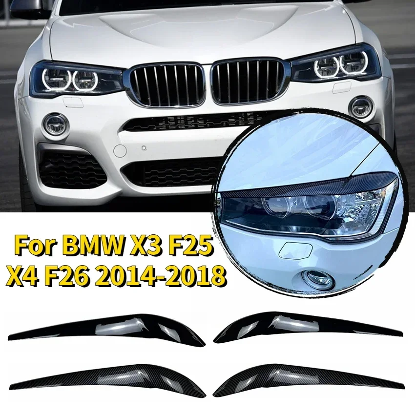 

2 шт. для BMW X3 F25 X4 F26 2014 2015 2016 2017 2018 фары, веки, брови, комплект кузова, наклейка, тюнинг, глянцевый черный АБС-пластик