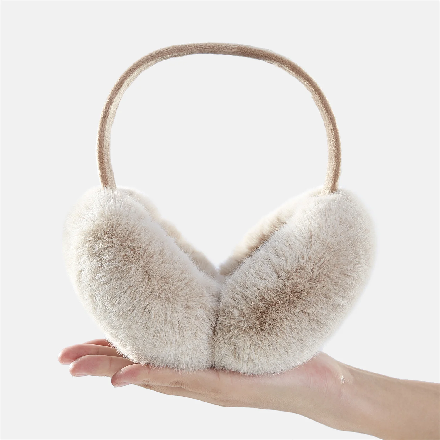 Anjj Light Brown Earmuffs 2024 Hot Sale High-End Soft Plush Imitation Rabbit Fur Ear Muffs Fashion Easy to Match Accessories