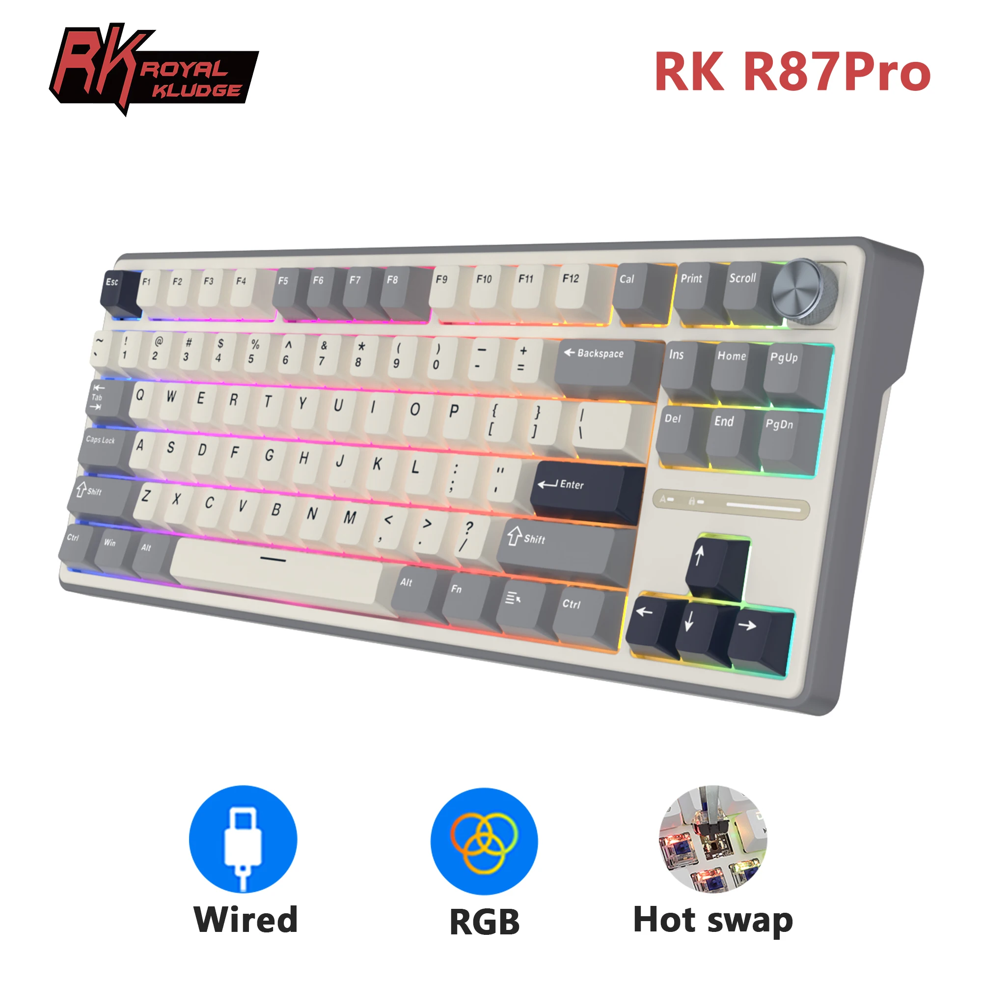 RK Royal Kludge RK R87Pro Gasket Wired Gamer Keyboard Hot-swappable 88 Keys Mechanical Keyboard 88% RGB Backlit With PBT Keycaps