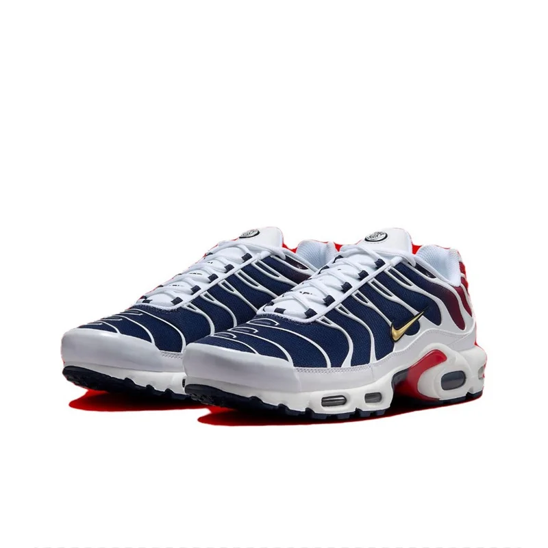 Męskie i damskie buty do biegania Nike Air Max Plus TN „PSG” Antypoślizgowe i odporne na zużycie Niskie buty do biegania Niebieskie, białe i czerwone