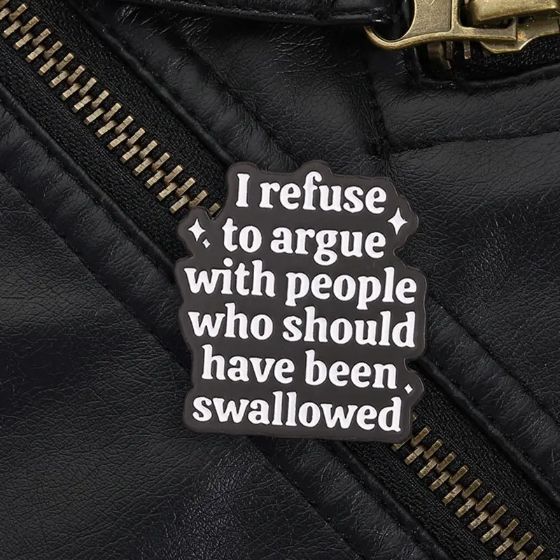 Meme Quote Enamel Lapel Pin Black White Letter Brooch Badge for Humor Fans Clothes and Canvas Bag Accessory