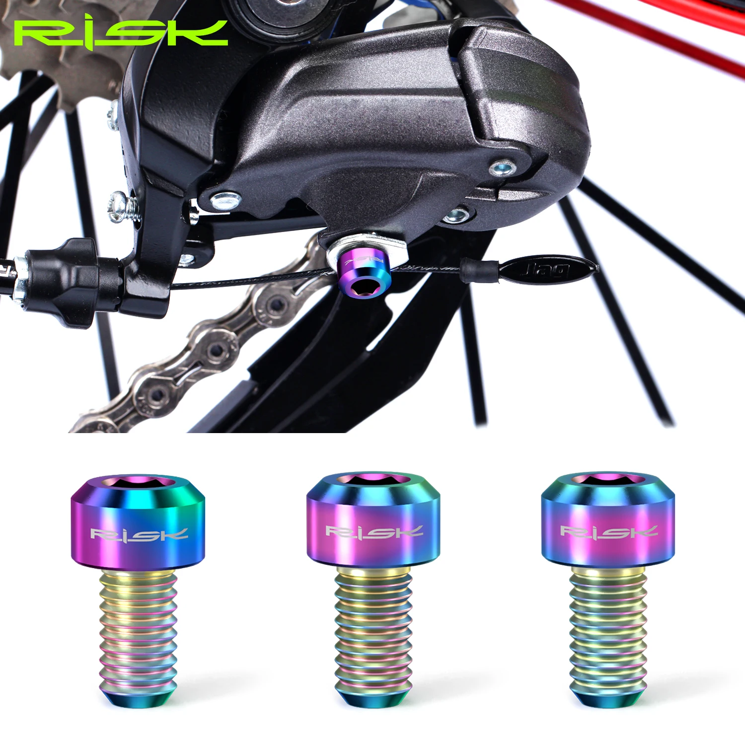 2pcs RISK Bike M5x9mm Front & Rear Derailleur Cable Bolt Titanium Alloy Bicycle Shifter Line Wire Fixed Screw