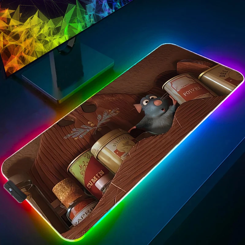 RGB LED Mouse Pad Laptop Non-slip Esports Office R-ratatouille Laptop Desk Mat Game Player Mousepad PC Accessories Keyboard Pad