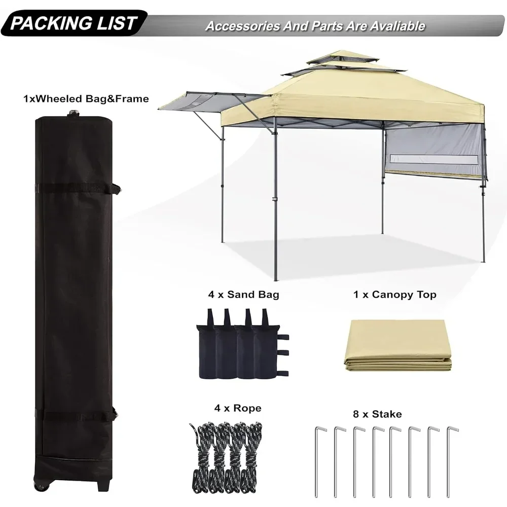 Toldo de Gazebo emergente de 3 niveles, toldo instantáneo con toldos dobles ajustables, color Beige, envío gratis