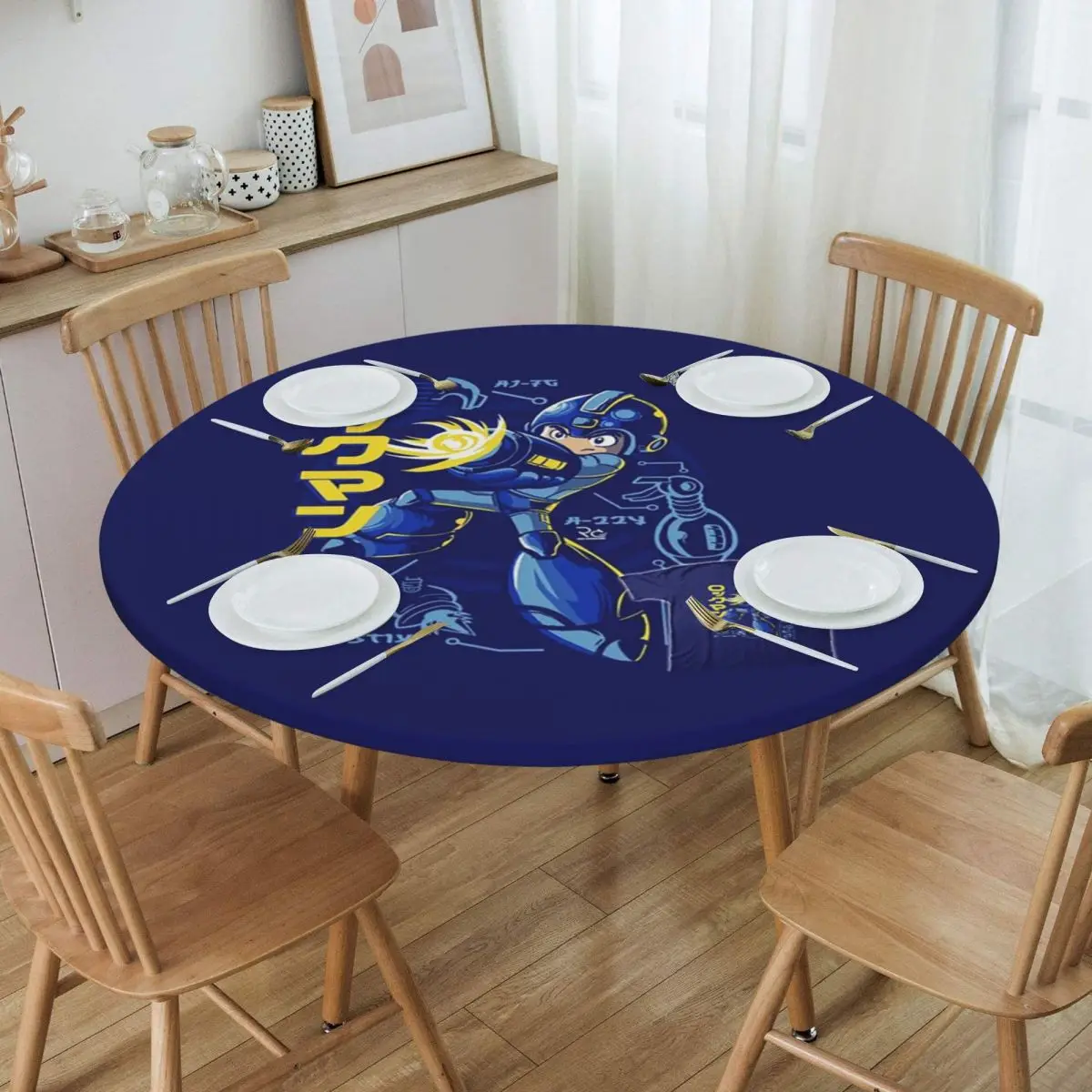 Megaman Video Game Mega Man Waterproof Round Tablecloth Oilproof Table Cloth for Kitchen Events Dining Table Cover