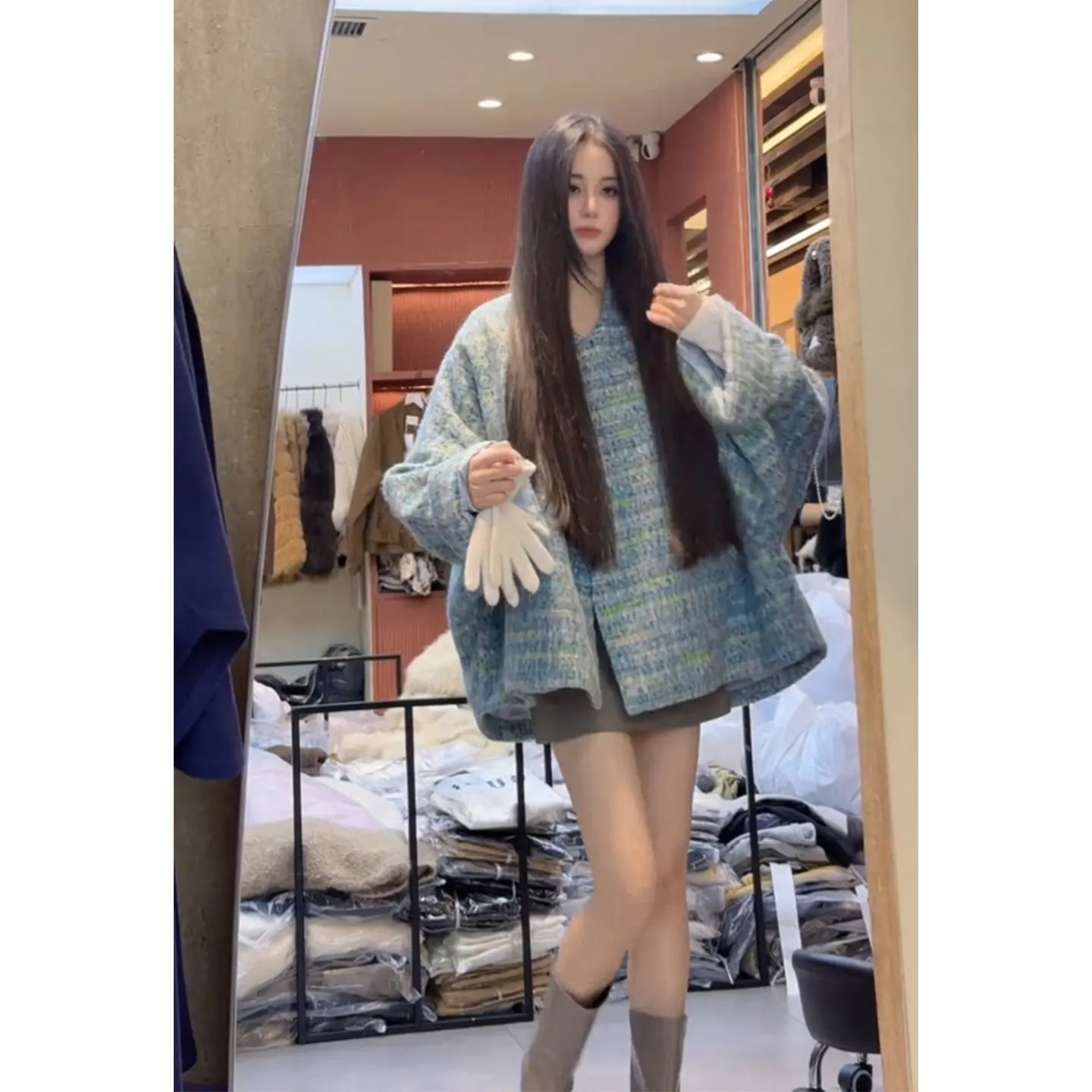 2025 New Small Fragrance Style Woolen Suit Set Women's A-Line  Skirt And Jacket Two-Piece Set High-End Sensation