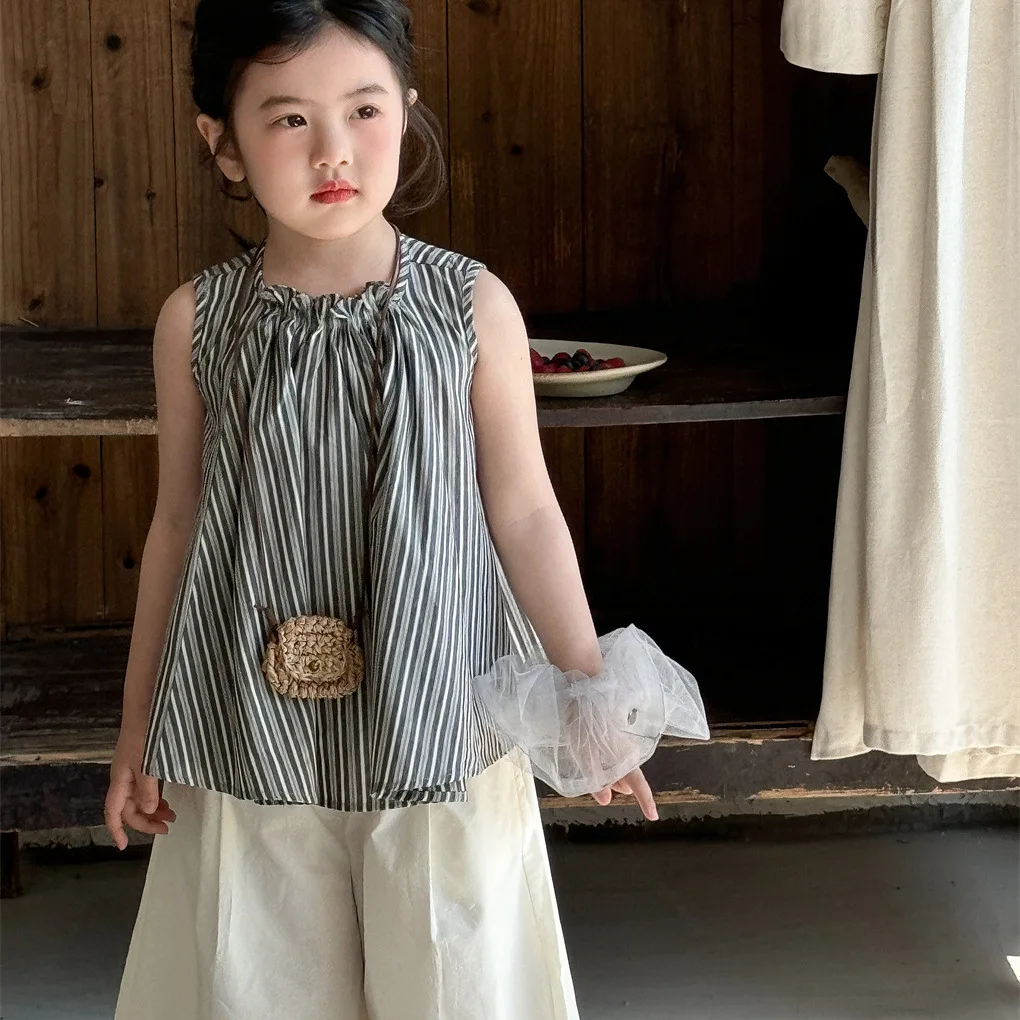 

2025 Summer New Sweet Baby Blouse Vest Children Sleeveless Tops Tees Cotton Baby Cute Shirts Toddler Girls Clothing Kids Clothes