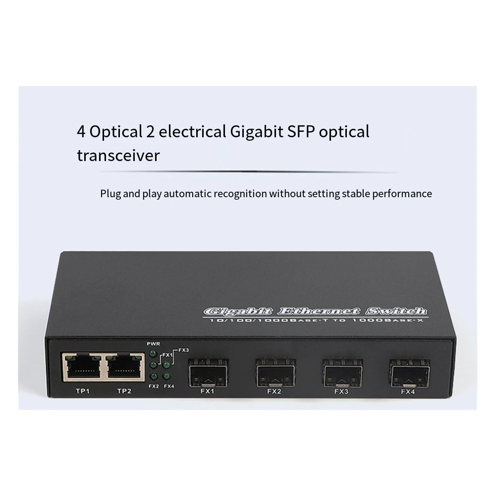 (MEOF] Gigabit Media Converter 4 to 2 RJ45 Transceiver 10/100/1000M Fiber Optic Switch EU PLUG