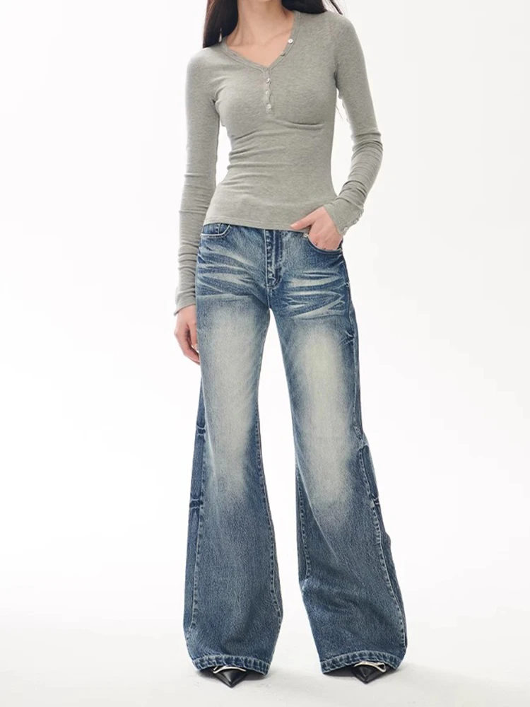 

American Vintage Fashion High Waist Straight Jeans Women's Street Style Wide Leg Pants Y2K Baggy Denim Trouser