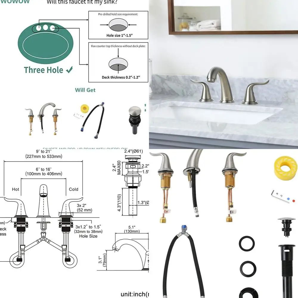 

Double Handle Solid Brass 3-Hole Stainless Steel Brushed Nickel Vanity Faucet with Pop-Up Drain for Bathroom Sink
